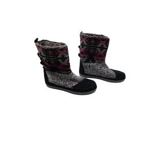 Toms Nepal Ankle Boots Sz 6.5 Black Suede Knit Pull On Winter Casual Outdoor